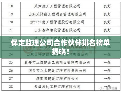 保定监理公司合作伙伴排名榜单揭晓!