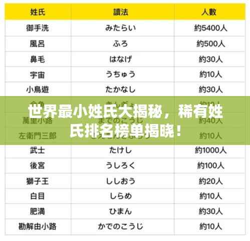 世界最小姓氏大揭秘,稀有姓氏排名榜单揭晓!