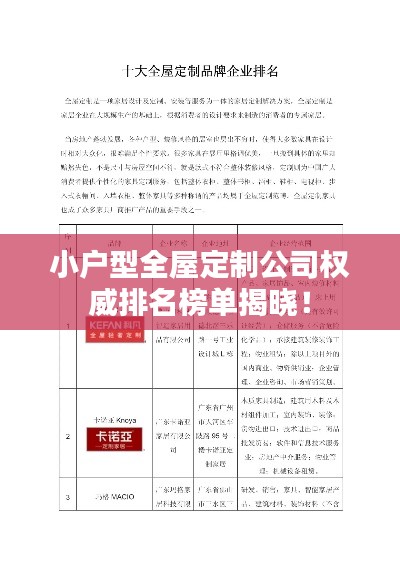 小户型全屋定制公司权威排名榜单揭晓!